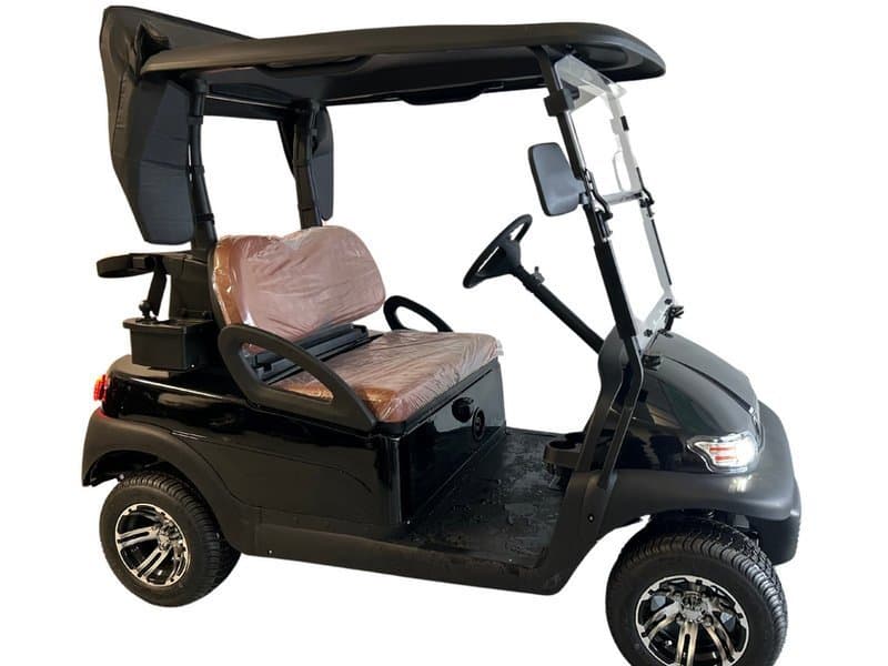 Lime green four-seater Excar electric golf cart